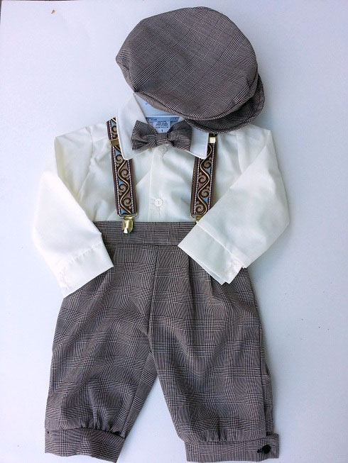 Just Darling Boys Taupe Plaid Knickerbocker Knicker Set  One size 3 only!