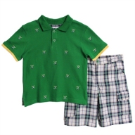 BT Kids Green Golf Polo & Plaid Shorts Set