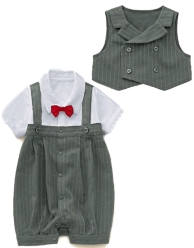 Boys Charcoal Pin Stripe Infants Special Occasion Tuxedo Suit Outfit & Vest