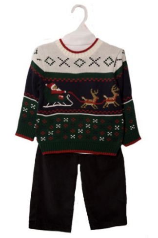 Boy's Santa and Sleigh Holiday Sweater Set