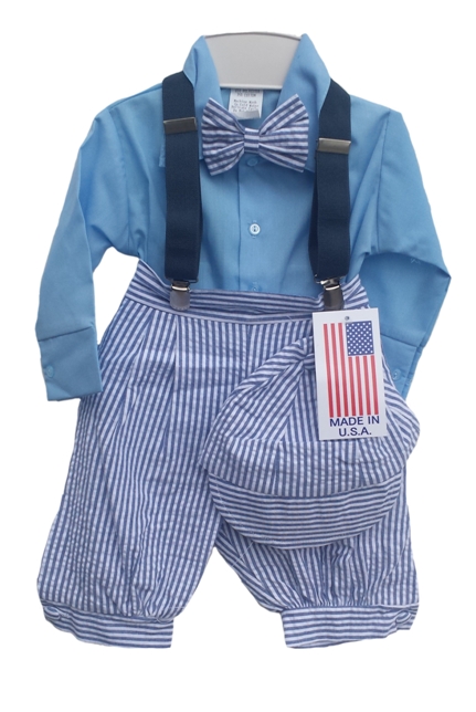 Sale!! 5 Pc Seersucker Boys Outfit Knicker Set - Blue