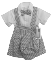 Sale!! Baby Boy Seersucker 4 Pc Outfit - Charcoal