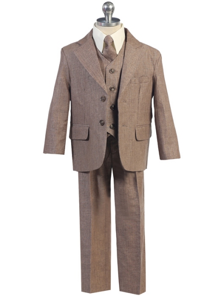 Boys Brown Linen 5-Piece Suit