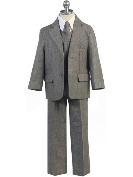 Boys Charcoal Gray Linen-Look 5-Piece Suit