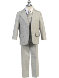 Boys Light Gray Linen 5-Piece Suit