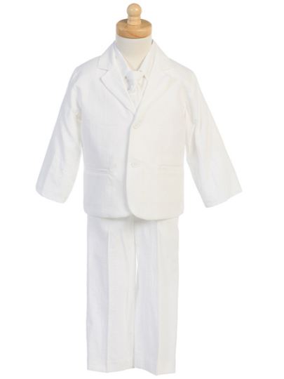 Lito 4 - Piece Cotton Seersucker Boy's Suit in White