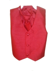 Red Poly Silk Vest & Wrap Around Long Tie
