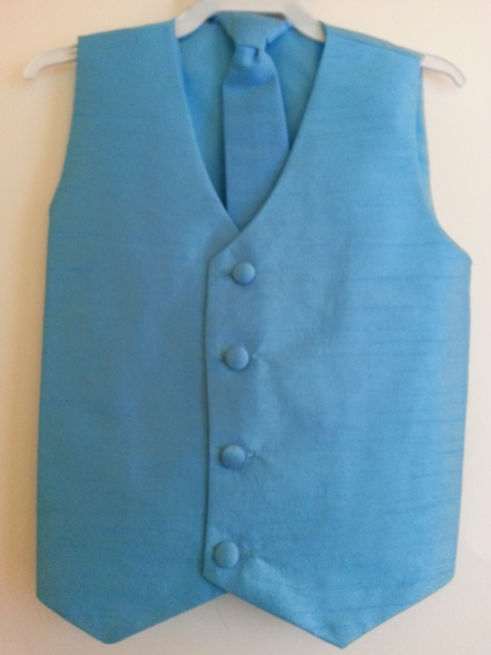 Sale! Silk Vest w Necktie - Turquoise