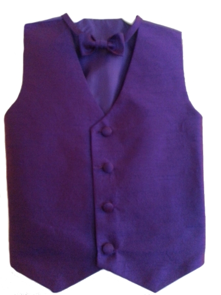 Sale! Silk Vest w Wrap Around Bow Tie - Purple