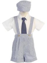 **Sale** Striped Seersucker Suspendered Shorts Set - Blue