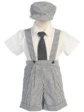 **Sale** Striped Seersucker Suspendered Shorts Set