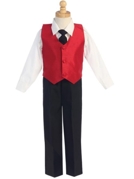 Red Silk Formal Vest & Pants Set
