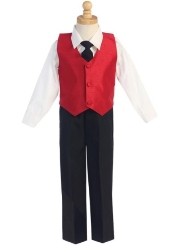 Red Silk Formal Vest & Pants Set
