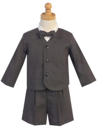 Rayon-Linen Eton Jacket and Shorts Set - Charcoal