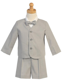 Rayon-Linen Eton Jacket and Shorts Set - Light Gray