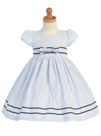 Striped Sailor Seersucker Dress - Light Blue