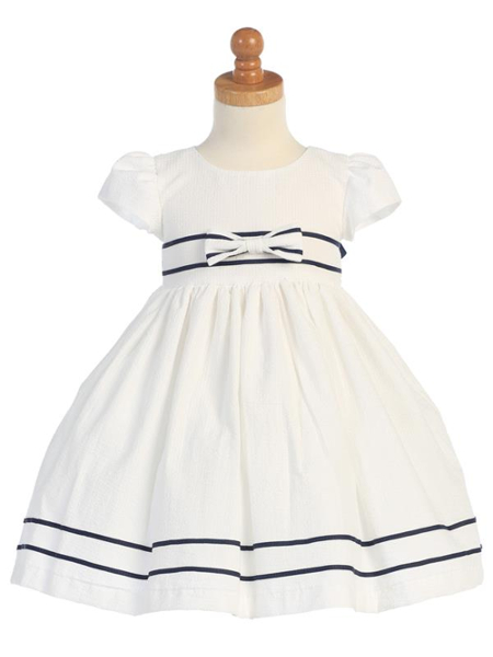Striped Sailor Seersucker Dress - White