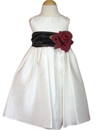 Black Sash With White or Ivory Flower Girl Dress