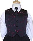 2 Piece - Black Embroidered  Vines  Vest & Tie OR Bow Tie Set