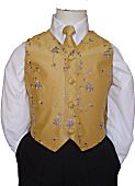 2 Piece - Gold with Embroidered Vines Color Vest & Long Tie Set