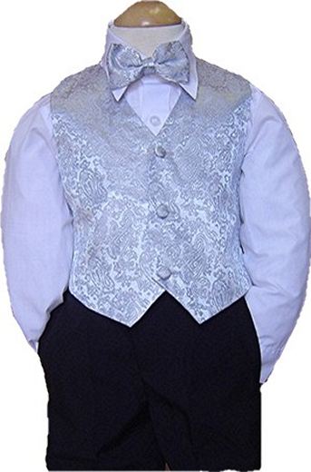 2 Piece - Silver Jacquard Vest & Long Tie Set