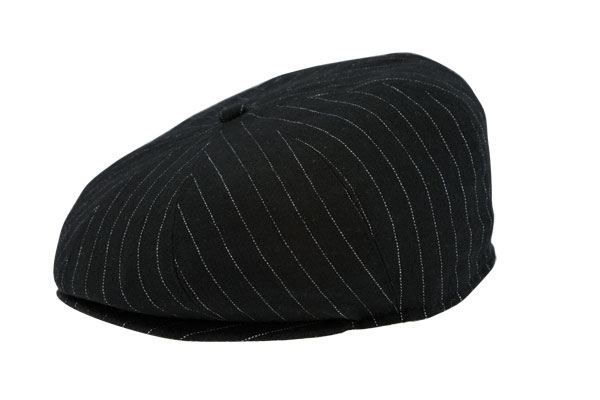 Black Wool Pinstripe Driver Cap