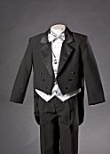 Boys Black Tuxedo with Tails and Silver Vest Set