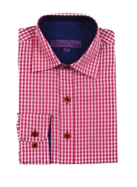 Boy's Red Check Button-Down Shirt w Contrast Navy