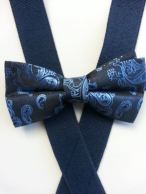 Bow Tie Set - Blue Suspenders / Blue Patterned Microfiber Bow Tie