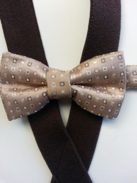 Brown Suspenders and Khaki Patterned Microfiber Bow Tie Set