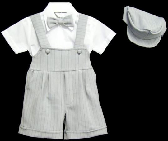 Close-Out Dressy Infant Silver Gray Shortall Set