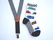 Car Socks And Racer Checks Suspenders Gift Set