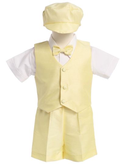 Close-Out Poly Silk Shorts Set With Hat in Banana Yellow