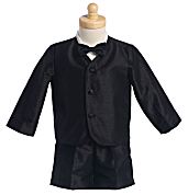 4 Pc Black Poly Silk Eton Suit