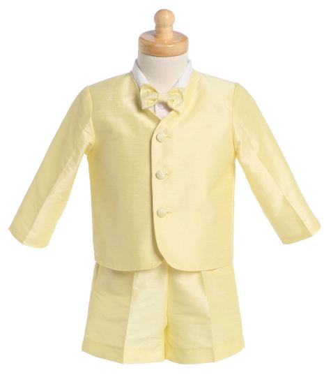 Close-Out Poly Silk Eton Suit in Banana Yellow