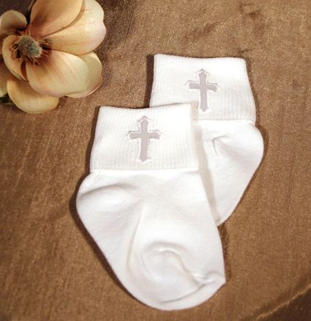 Boy's Christening Socks With Cross