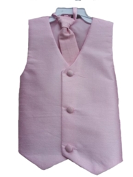 Silk Vest w Wrap Around Long Tie - Lt Pink