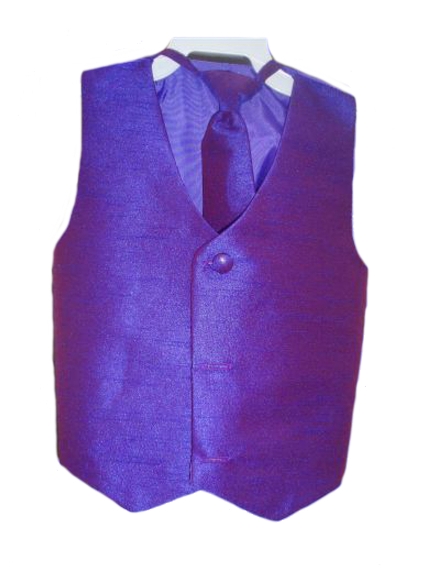 Silk Vest w Wrap Around Long Tie - Purple