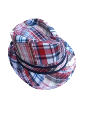 Boys Cotton Red Plaid Fedora Hat