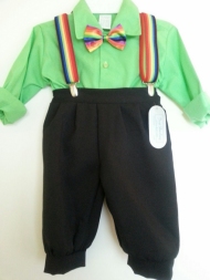 Knickerbockers w Lime Shirt & Rainbow Suspenders Bow Tie - Sz 2