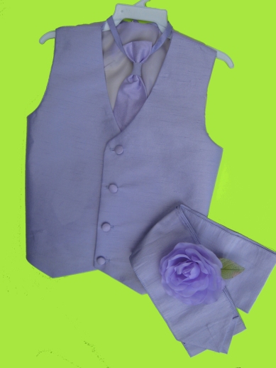 Boys 2 pc Lilac Poly Silk Vest & Long Tie