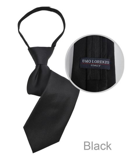 Black Satin Zipper Tie - 11