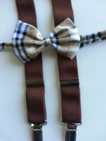 Bow Tie Set - Brown Suspenders and Gold Plaid Bow Tie