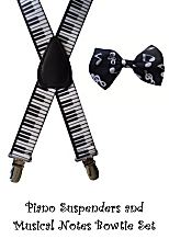 Toddler Bow Tie & Suspenders Set - Piano & Notes