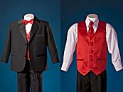 Boys Black 2 Button Notch Tuxedo with Red Vest Set SALE