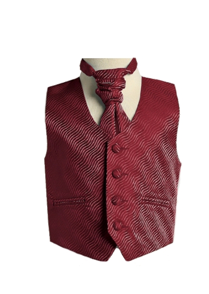 English Vest w Ruche Tie Cravat - Burgundy